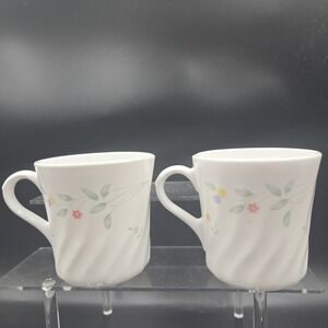 VTG Corning Corelle English Meadow Swirl Coffee Cups Mugs Tea (2) Grannycore EUC